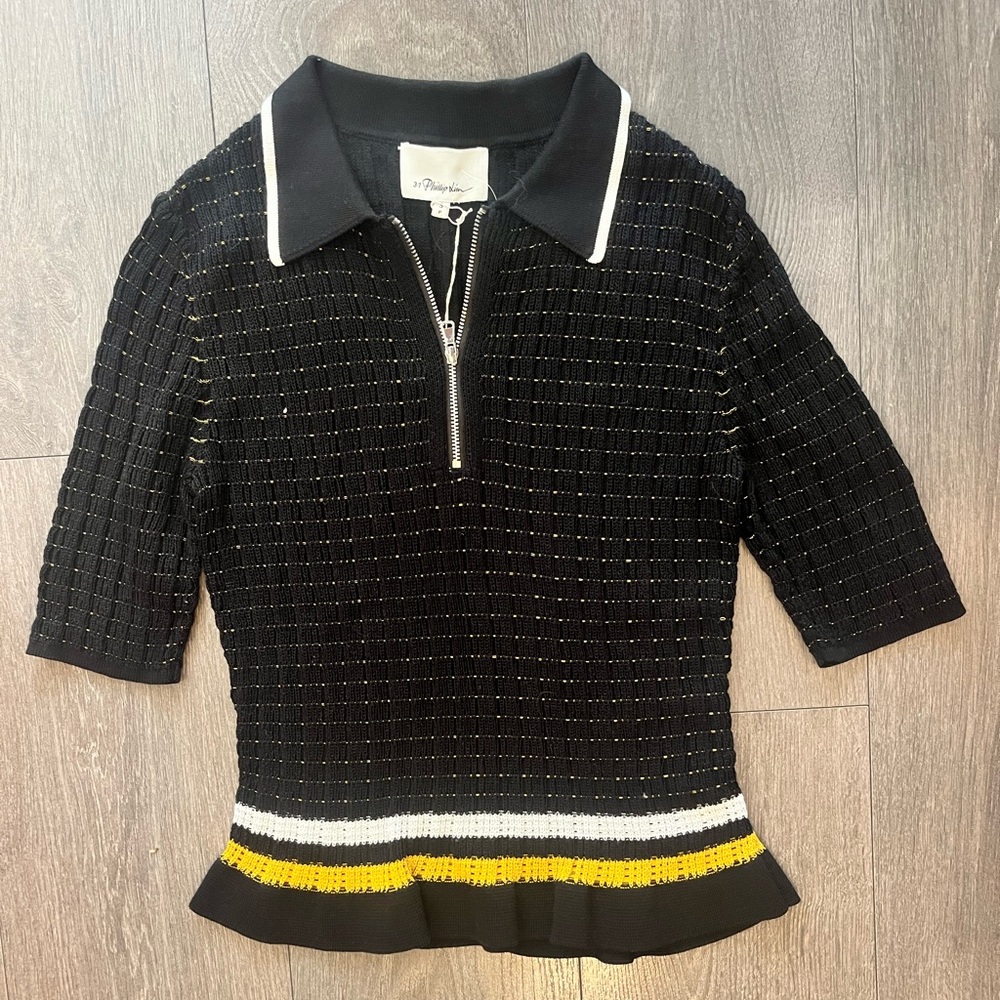 3.1 Phillip Lim Black and Yellow Zip-Up Top